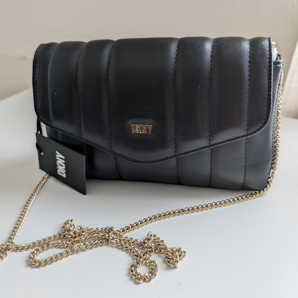 DKNY Black Lexington Quilted Crossbody Chain Bag Purse Clutch